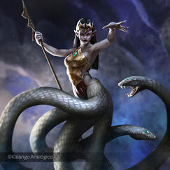 An attractive female with a lower body made of snakes