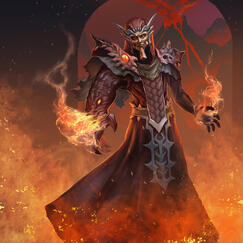 A red clothed cultist controls fire with his hands