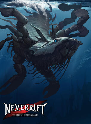 An enormous lobster-like monster swimming in deep water