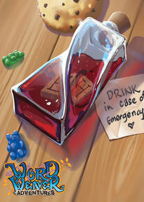 A red healing potion in a bottle