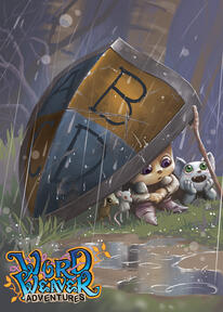 small creatures using a shield as shelter from rain