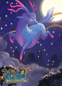 A magical deer flying in the night sky
