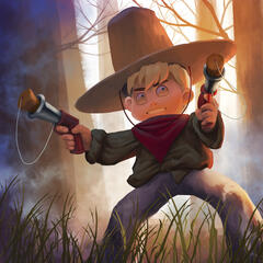 A cowboy child with two pop-guns