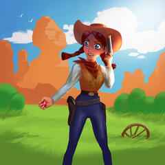 A woman in cowboy clothes